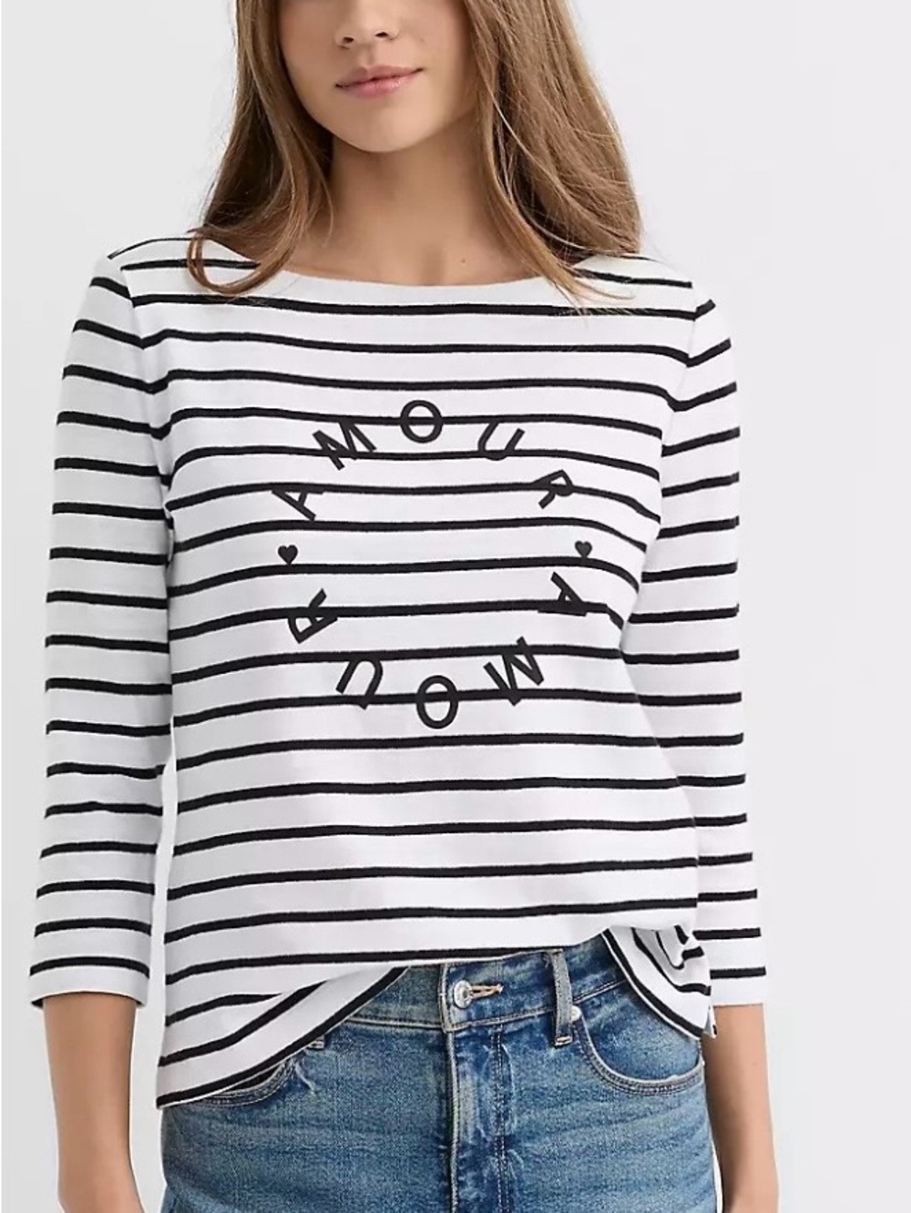 LOFT White and Black Striped Circle Logo Long Sleeve Top NWT